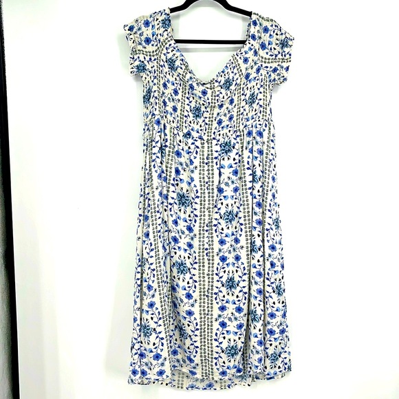 Old Navy | Floral Smocked Midi Dress Short Cap Sleeves Cottage Prairie Boho XL - Picture 2 of 7